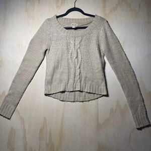 Mudd Women’s Beige Cable Knit Sweater – Long Sleeve, High-Low Hem – Size S